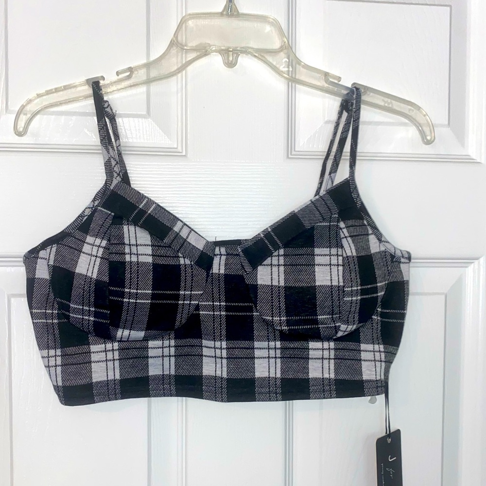 J for Justify black and white plaid corset cropped top. Size L